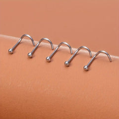 5Pcs 20G Screw Nose Stud Heart Moon Star Ball Stainless Steel Nostril Piercing