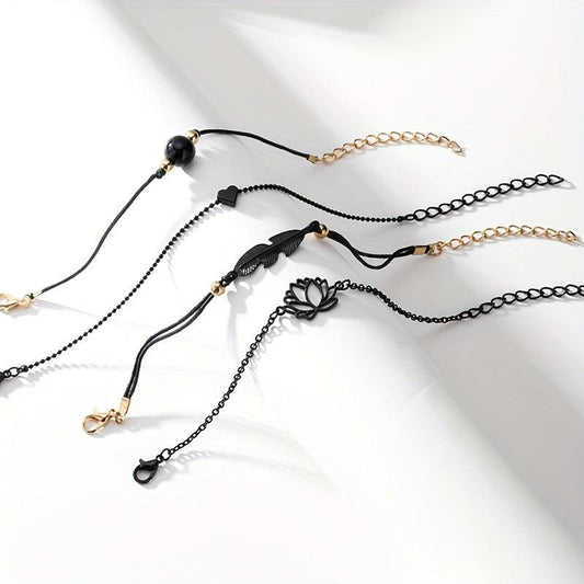 Feather Lotus Chain Anklet Punk Style Wrist Jewelry