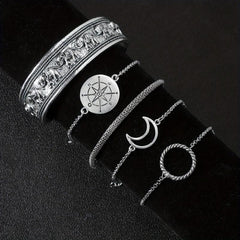 5pcs Geometric Bangle Bracelet Set Elephant Compass Pattern Hand Jewelry