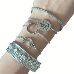 5pcs Geometric Bangle Bracelet Set Elephant Compass Pattern Hand Jewelry