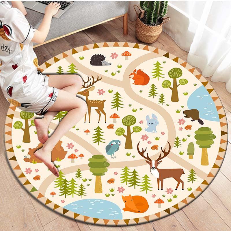 Cartoon Kids Game Round Area Rug Non Slip Washable Soft Circle Rug