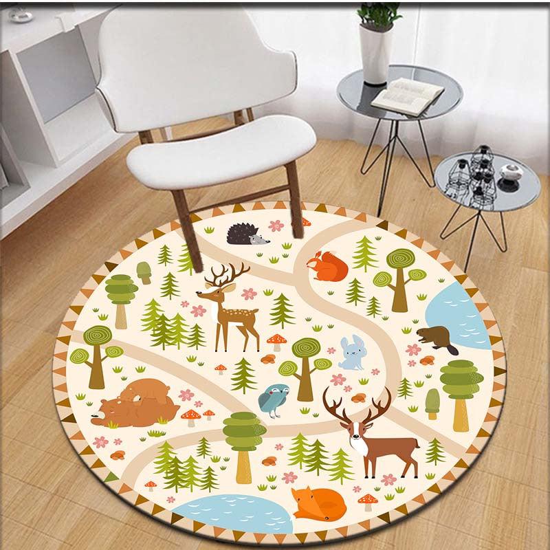 Cartoon Kids Game Round Area Rug Non Slip Washable Soft Circle Rug