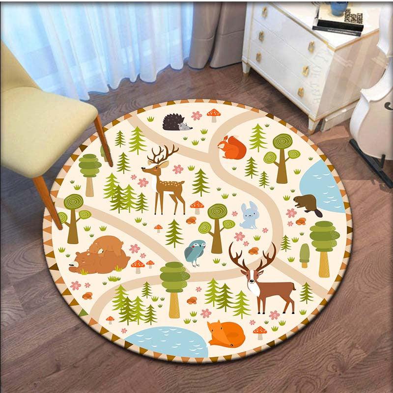 Cartoon Kids Game Round Area Rug Non Slip Washable Soft Circle Rug
