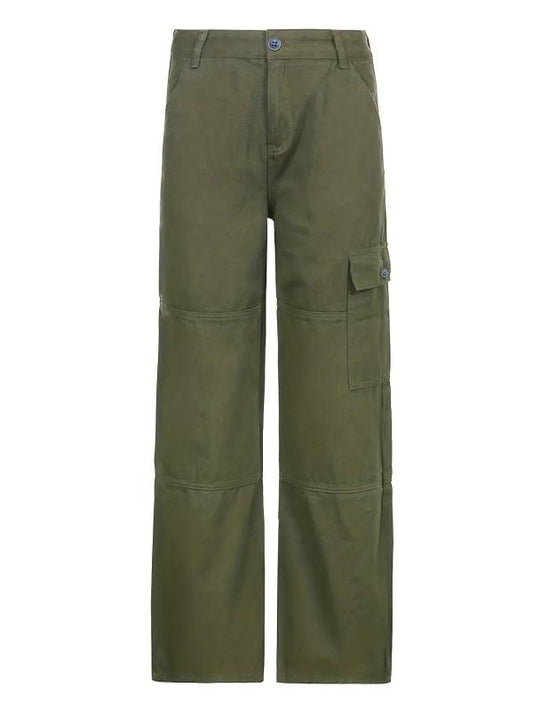 Army Green Loose Fit Cargo Pants Y2K & Kpop Style