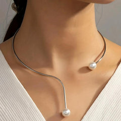 Faux Pearl Cuff Choker Clavicle Chain Necklace Jewelry