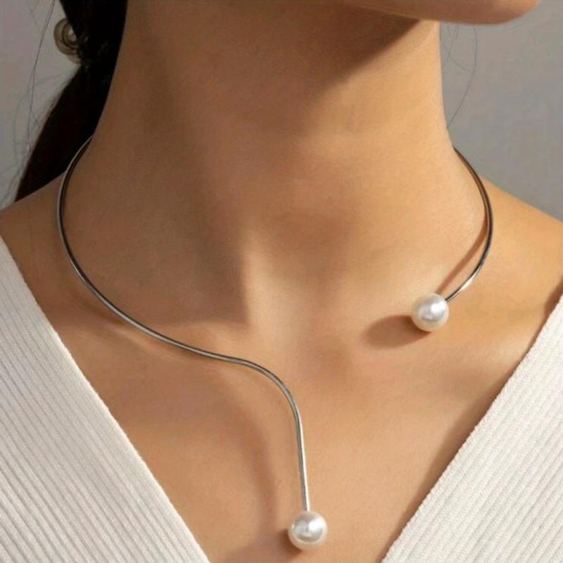 Faux Pearl Cuff Choker Clavicle Chain Necklace Jewelry