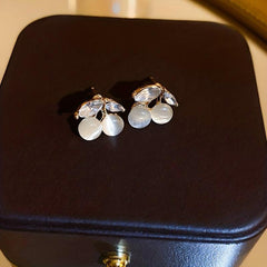 Cherry Stud Earrings Moon Stone Inlaid Lightweight Alloy Jewelry Style