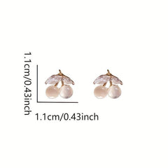 Cherry Stud Earrings Moon Stone Inlaid Lightweight Alloy Jewelry Style