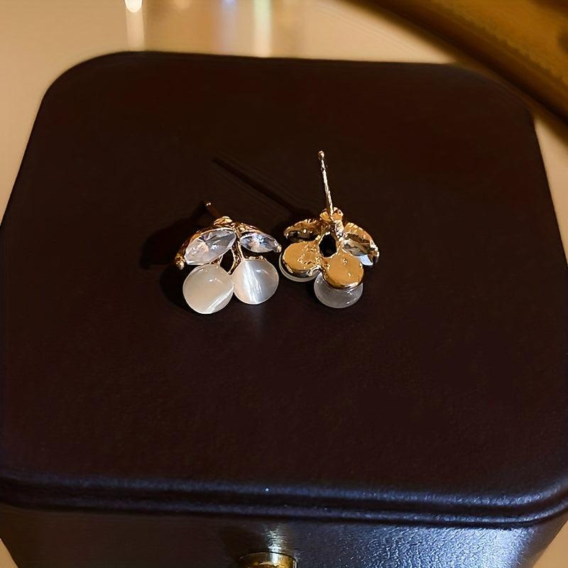 Cherry Stud Earrings Moon Stone Inlaid Lightweight Alloy Jewelry Style