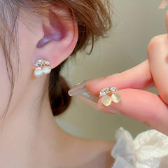 Cherry Stud Earrings Moon Stone Inlaid Lightweight Alloy Jewelry Style