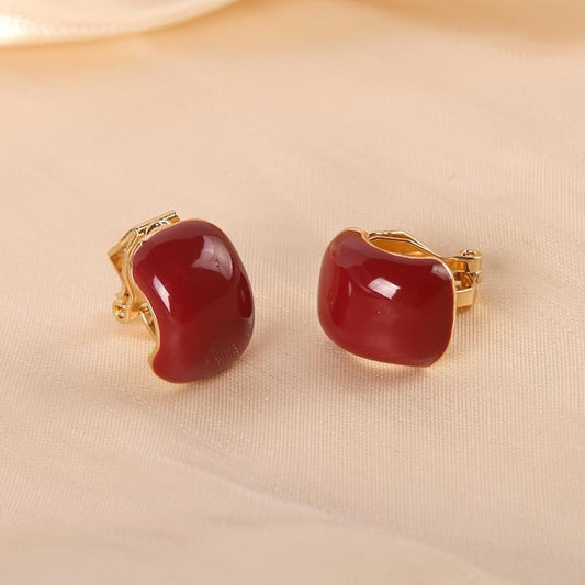 Red Bead Clip-On Earrings Vintage Style Wedding Ear Decor