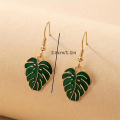 Leaf Shape Dangle Drop Earrings Enamel Alloy Women's Accessories