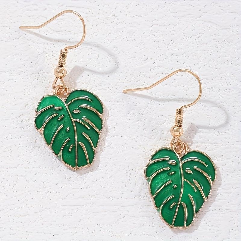 Leaf Shape Dangle Drop Earrings Enamel Alloy Women's Accessories
