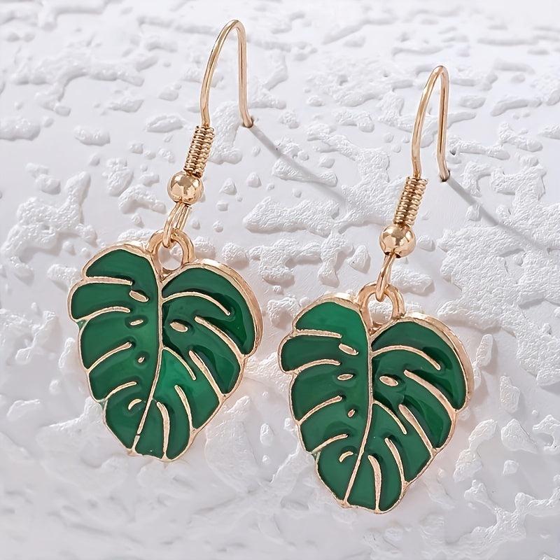 Leaf Shape Dangle Drop Earrings Enamel Alloy Women's Accessories