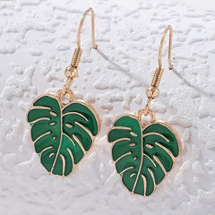 Leaf Shape Dangle Drop Earrings Enamel Alloy Women's Accessories