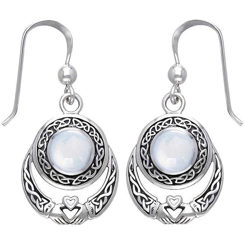 Stone Inlaid Alloy Dangle Earrings Retro Style Jewelry