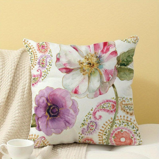 Pastoral Style Colorful Flower Throw Pillow Cover for Home Decoration