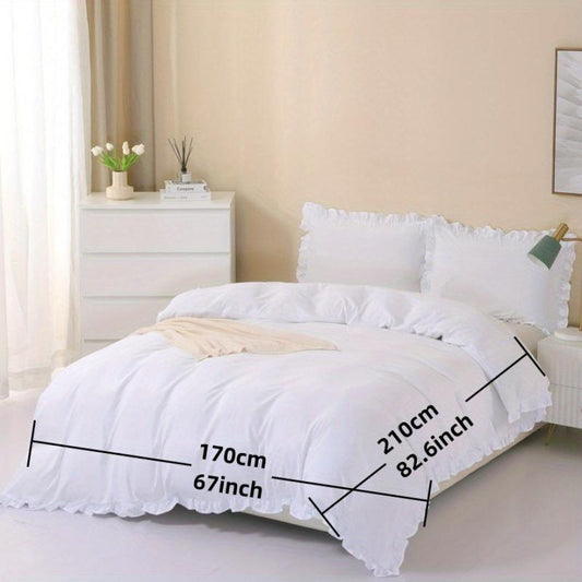 3pcs Ruffle Duvet Cover Solid Poly Bedding Soft Breathable