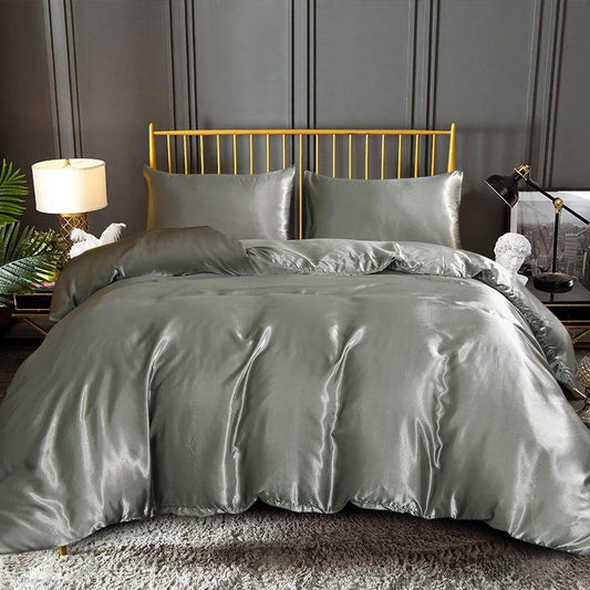 3pcs Satin Duvet Cover Set Silk Bedding Set Solid Quilt Cover