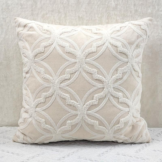 Embroidered Beige Pillow Cover Soft and Cozy Fabric Bedroom Guest Room