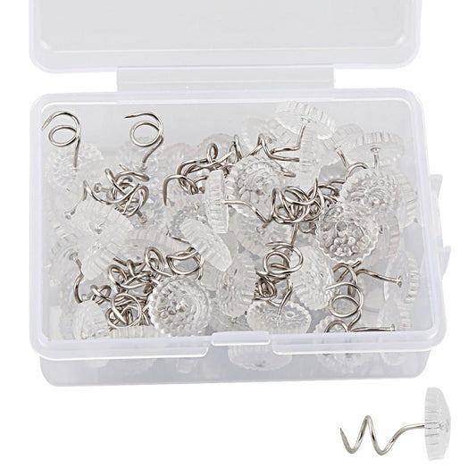 50pcs Clear Heads Twist Pins with Storage Box Upholstery Tacks Headliner Pins