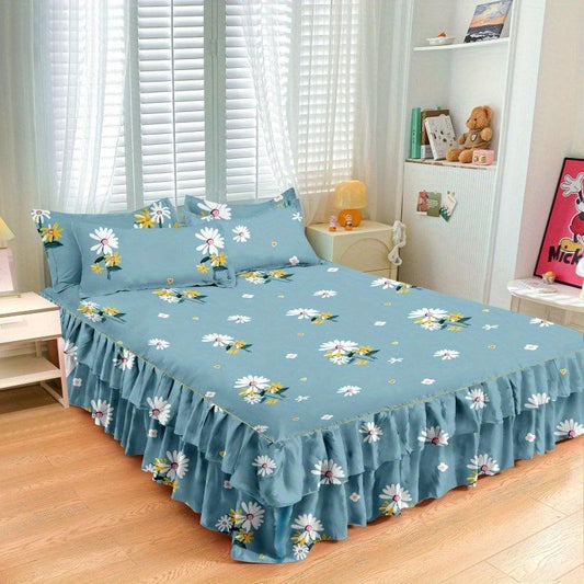 Aloe Cotton Bed Skirt Elastic Flower Print Bedroom Living Room Decor