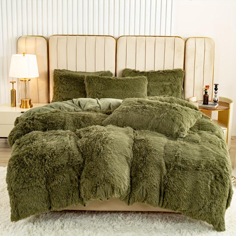 3pcs Faux Fur Velvet Duvet Cover Set Soft Warm Plush Bedding