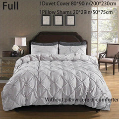 3pcs Pinch Pleat Duvet Cover Set Soft Bedding Solid Color Modern Comfortable