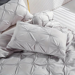 3pcs Pinch Pleat Duvet Cover Set Soft Bedding Solid Color Modern Comfortable