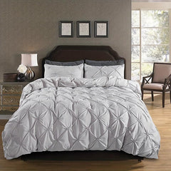 3pcs Pinch Pleat Duvet Cover Set Soft Bedding Solid Color Modern Comfortable