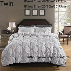 3pcs Pinch Pleat Duvet Cover Set Soft Bedding Solid Color Modern Comfortable