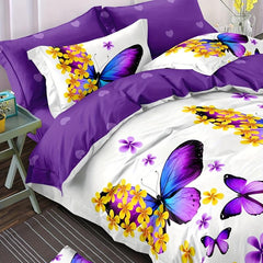 3 Piece Butterfly Floral Print Bedding Set Soft & Breathable Duvet Cover