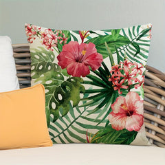 Floral Print Cushion Cover, Red & Green Flower Decor, 45x72 cm, Sofa Bed