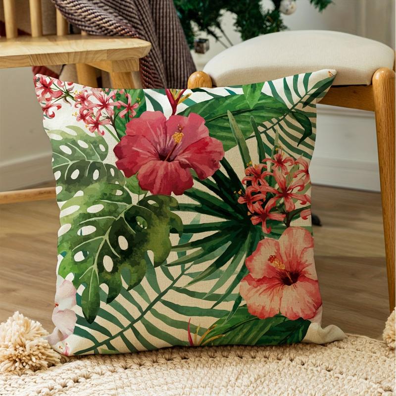 Floral Print Cushion Cover, Red & Green Flower Decor, 45x72 cm, Sofa Bed