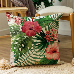 Floral Print Cushion Cover, Red & Green Flower Decor, 45x72 cm, Sofa Bed