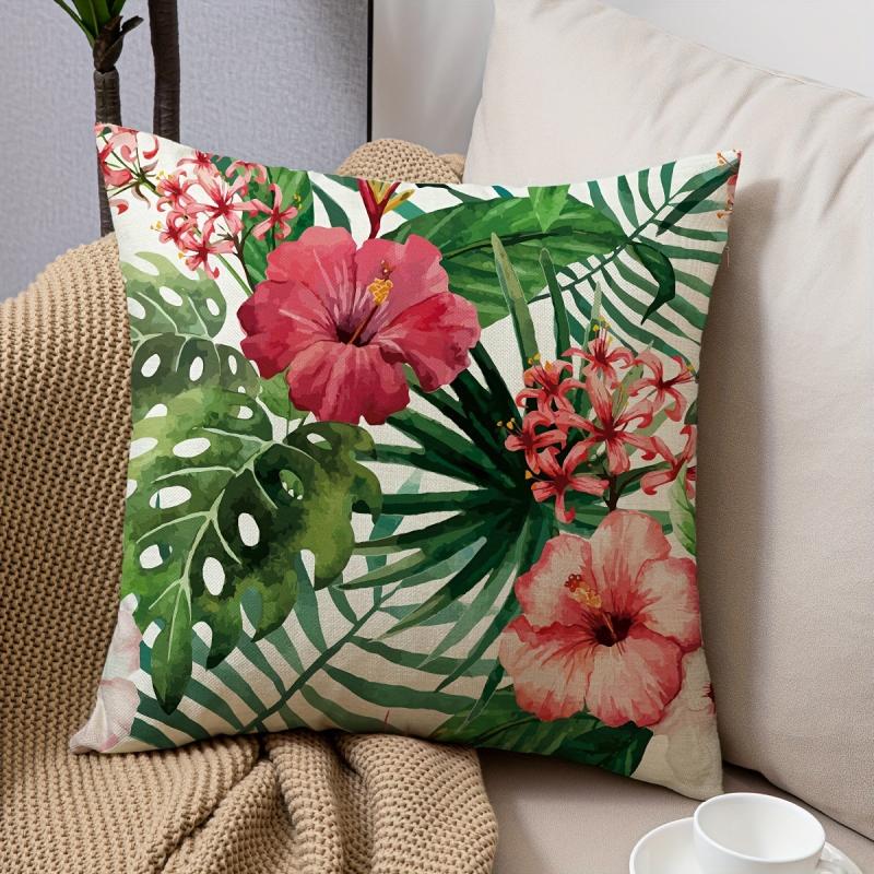 Floral Print Cushion Cover, Red & Green Flower Decor, 45x72 cm, Sofa Bed