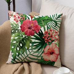 Floral Print Cushion Cover, Red & Green Flower Decor, 45x72 cm, Sofa Bed