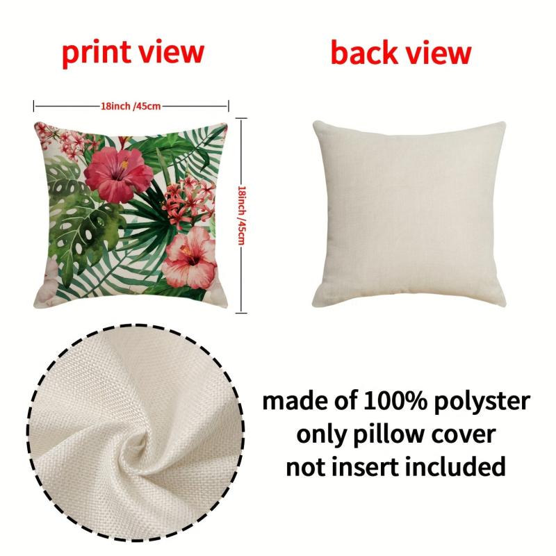 Floral Print Cushion Cover, Red & Green Flower Decor, 45x72 cm, Sofa Bed