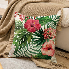 Floral Print Cushion Cover, Red & Green Flower Decor, 45x72 cm, Sofa Bed