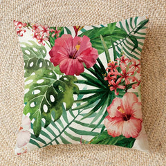 Floral Print Cushion Cover, Red & Green Flower Decor, 45x72 cm, Sofa Bed