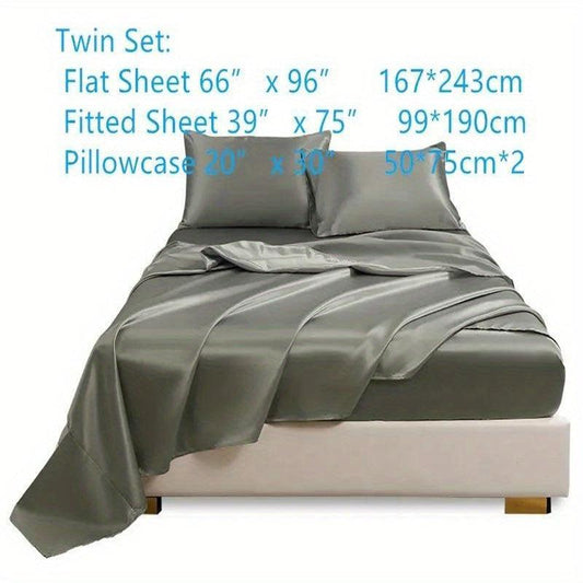 4pcs Stain Fitted Sheet Set Soft Comfortable Breathable Solid Bedding Set