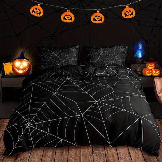 Halloween Spider Web Duvet Cover Set - 3pcs