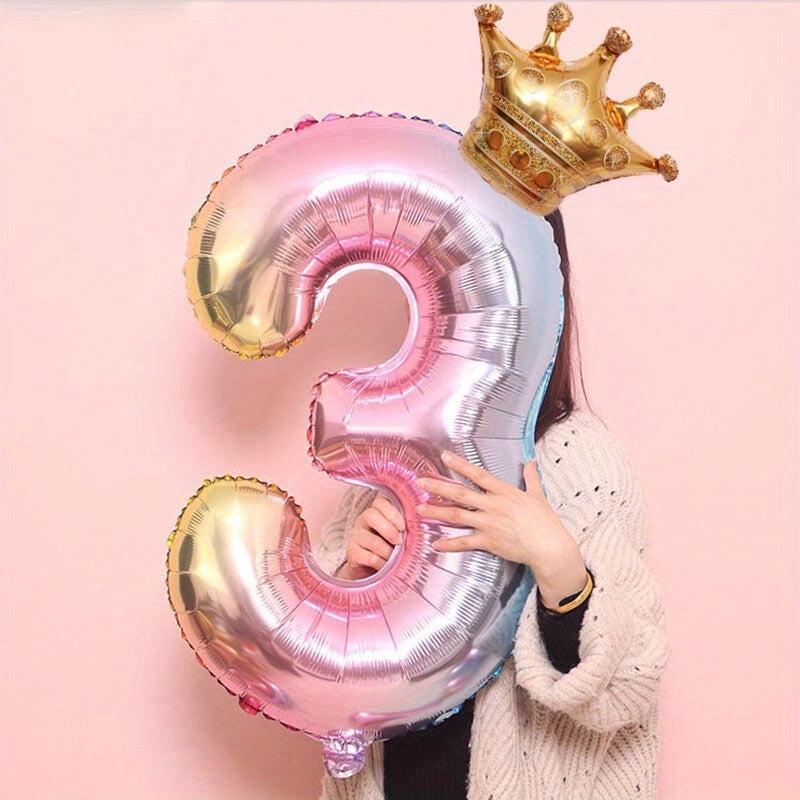 2pcs 32in Foil Gradient Number Balloons + Crown Balloon Set - Party Decor