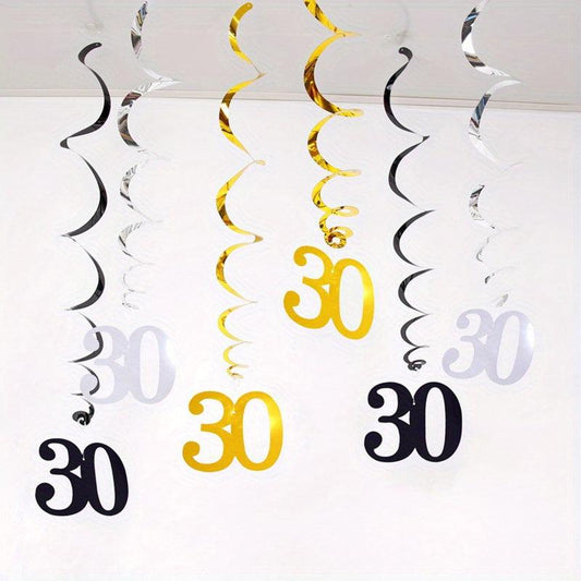 6pcs Happy Birthday Number Spiral 18 21 30 40 50 60 70 80 90