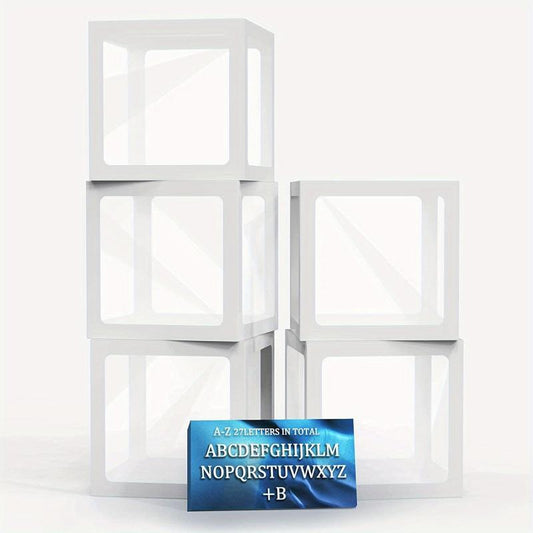 5pcs Transparent Balloon Boxes With 27 Letters Clear Block Boxes Backdrop