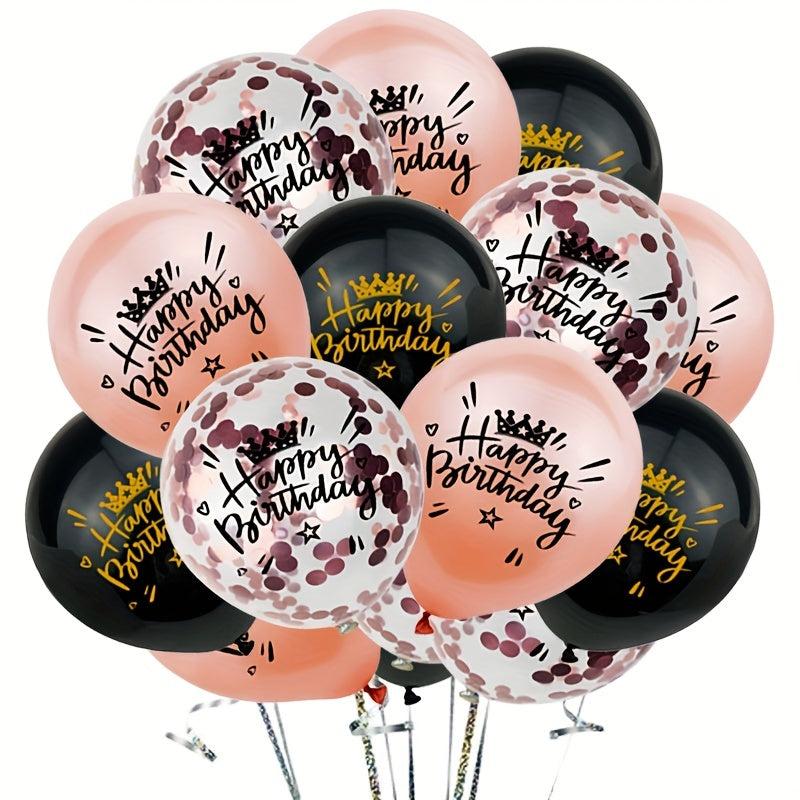 15pcs Happy Birthday Latex Printed Balloons 30 48 Cm Yellow Rose Golden