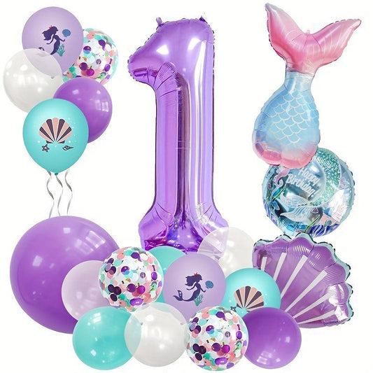 25pcs Little Mermaid Birthday Balloons Under the Sea Theme Decorations