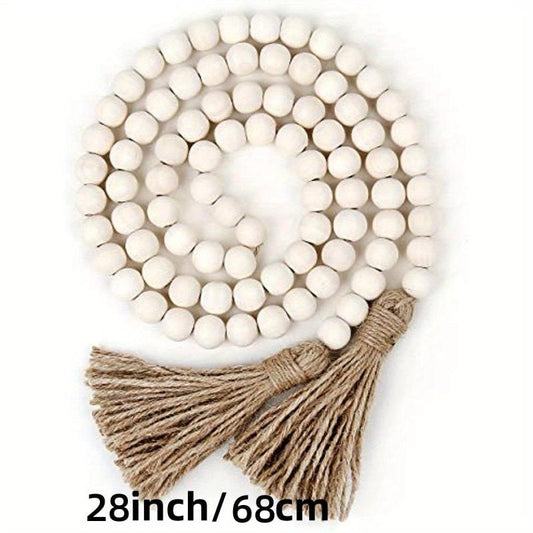 Wood Bead Garland with Tassels - Farmhouse Rustic Decor
