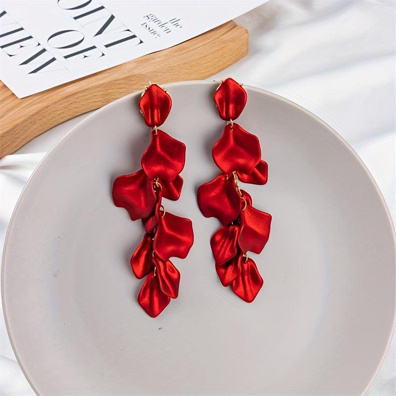 Long Acrylic Rose Petal Earrings Dangle Drop Statement Floral Tassel Earrings