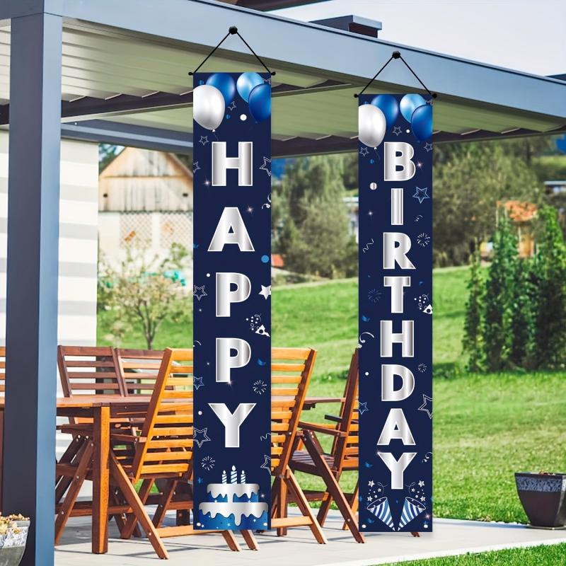 2pcs Happy Birthday Door Banner Silvery Decorations Party Supplies